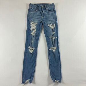 American Eagle Outfitters Womens Size 00 Short Skinny Jeans Distressed Med Wash